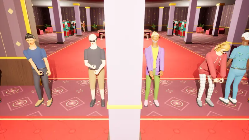 Grupo de personajes del juego en la sala del casino